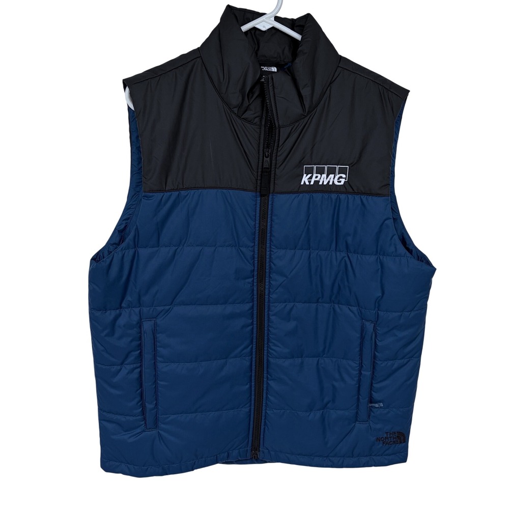 Mens‎ The North Face Full Zip Puffer Vest Large Blue Black Winter Outdoor KPMG